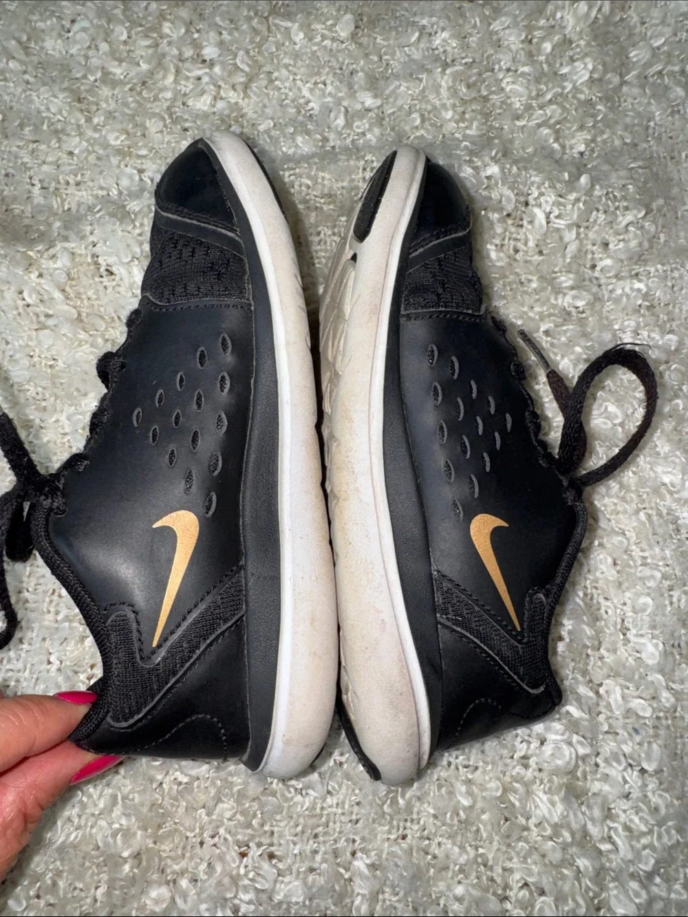 Nike Kids Black Sneakers with Gold Swoosh - Youth Athletic Shoes size 13C